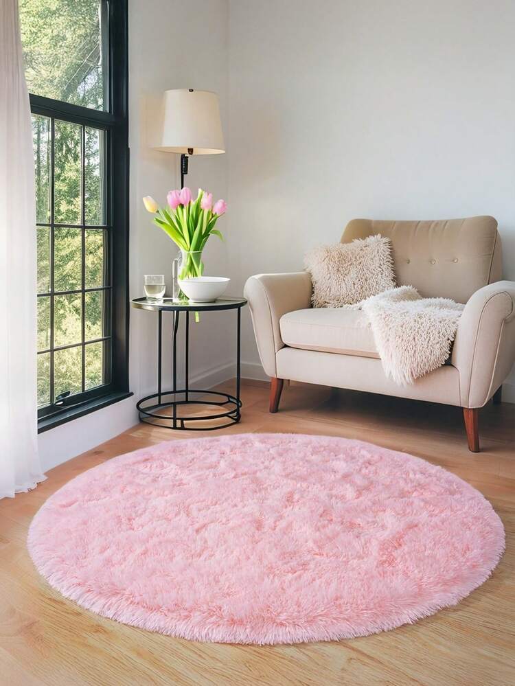 1 pezzo Tappeto rotondo rosa shaggy, essenziale per San Valentino/camera da ragazza, decorazione per la casa moderna minimalista, tappeto in soffice peluche tinta unita, morbido e soffice, per camera da letto, soggiorno, divano, adatto per la primavera e tutte le stagioni - Multicolore - Visualizzare 5