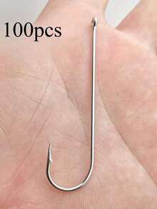 100pcs Long Shank Hook With Hole Barbed Hook Bass Hook - Silver - View 2