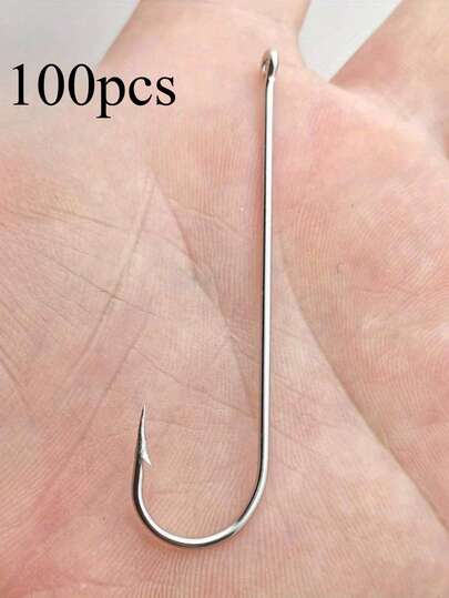 100pcs Long Shank Hook With Hole Barbed Hook Bass Hook