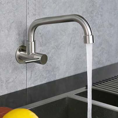 Stainless Steel Kitchen Faucet, Wall-Mounted Single Cold Water Basin Faucet, Suitable For Simple Installation In Home Kitchen, Washing Machine, And Public Facility Sinks Kitchen Items Kitchen Accessories Kitchen Tools