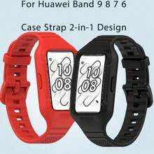 Funda de goma + correa compatible con Hua Wei Band 9 8 7 6, correa de silicona impermeable y funda en un solo accesorio de repuesto para banda de reloj con Hua Wei 9 8 7 6/ Honor Band 6 7, regalo para hombres y mujeres