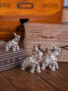 3pcs Creative Cute Mini Golden Parent-Child Elephant Resin Decor, Suitable For Holiday Gifts, Home & Office Birthday Graduation