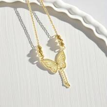 1入組金色空心蝴蝶吊墜帶幸運珠，適合女士日常佩戴 - 金色 - 查看 3