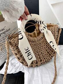 Lightweight Half-Round Woven Straw Bag, Women's Summer Crossbody Bag, Casual Beach Handbag For Holiday Mini Minimalist Straw Bag, Mother's Day Gift For Mom For Teen Girls Women College Students Perfect For College,Outdoors, Travel, Outings