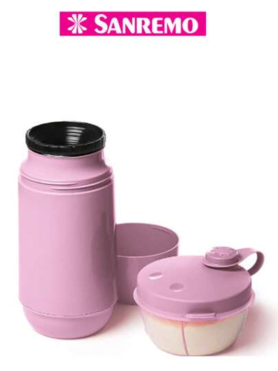 Garrafa térmica 250ml+Pote Dosador Rosa Azul Branca Atóxico Garrafa de Agua Kit garrafa térmica