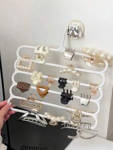 2pcs/Set Hair Clip & Headband Storage Rack, Wall Mounted High Capacity Multi-Layer Dorm Hair Accessory Organizer - White - View 2