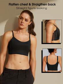 1pc Women Elastic Compression Sports Bra, Minimizing Bust, Seamless Shaping Vest Camisole