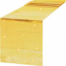 Camino de mesa plateado con brillo disco de 275cm x 30cm, adecuado para fiestas temáticas de los 70s y 80s, Día de San Valentín, cumpleaños, decoración de baile, bodas