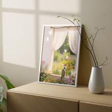 1 Pc Canvas Painting,Framed Picture, Cat, Window, Curtains, Flowers, Garden, Butterflies ,Wood Framed Painting (1) Thickness 2.5 Cm/ 1 Inch-Home Decoration For All Occasions,Ideal New Year, Valentine's Day,Thanksgiving,Easter,Christmas Gift,Room Decoration Aesthetic,Wall Decoration Art,Perfect Gift,Autumn And Winter Wall Decoration,Living Room Decoration, Bedroom Decoration, Kitchen Decoration, Entry Decoration, Bathroom Decoration, Direct Wall Painting, High Quality Wall Painting Poster,Modern Home Decoration Stretched And Framed Ready To Hang