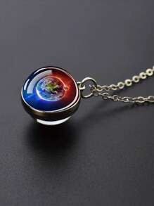 1pc Solar Universe Galaxy Pendant Necklace, Glass Ball Pendant Necklace, Fashion Jewelry Accessories Men's Gift