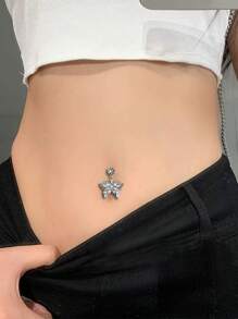 2pcs Of Non Piercing Fashionable Navel Nails, Painless Navel Rings, Cubic Zirconia Inlaid Butterfly Women's Summer Belly Dance, Beach Party, Bar Navel Nails, Navel Rings