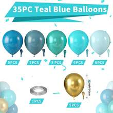 35 globos de colores azul, turquesa, azul macaron-verde, azul pavo real, azul vintage del mar y dorados metalizados, adecuados para bodas, cumpleaños, fiestas, decoración de verano, regalos, vuelta al cole, útiles escolares y decoración de habitaciones - Multicolor - Ver 2