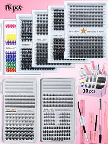 RITALASH 280pcs D Curl Christmas Gift Cluster Lash Kit DIY Eyelash Extensions Long Individual Lashes Mixed Tray Lash Clusters Extensions DIY Cluster Lash At Home With Bond And Seal Applicator Cluster Lash Remover And Lash Brush - Black - View 1