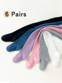 6 Pairs All-Season Medium Thickness Solid Color Baby Toddler Leggings Socks - Children Girl Kid Tights For Daily School & Performance Wear - Multicolor - View 12