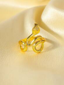 1 Pc Adjustable Size Fashion All-Match Minimalist European & American Style Party Hit Hollow Carved Flower Chinese Style Retro Exquisite Car Flower Galaxy Crescent Knife Pattern Cat Paw Colorful Beaded Interconnected Versatile Classic Series Flower Pattern Exquisite Open Ring, Irregular Elegant Snake Ring With White Zirconia