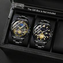 2 relojes de hombre de marca de lujo de moda informal, reloj de cuarzo con fecha, acero inoxidable, esfera con escala romana personalizada, manecillas redondas, conjunto de relojes de hombre, regalo para fiesta, boda, vacaciones en la playa, San Valentín