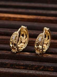 1 Pair Chic Rhinestone Embedded Geometric Round Earrings, Suitable For Dates Or As Gifts