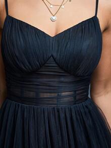 Magiacy新款浪漫露肩伴娘礼服，褶皱荷叶边雪纺连衣裙，黑色