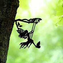 1pc, Whimsical Metal Fairy Silhouette Art - Elegant Shadow Decoration For Garden, Yard, And Lawn - Hollow Out Shape, Outdoor Decorative Statue Stake For Patio, Floor Ornament, And Landscape Enhancement