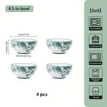 18/8/4/2/1pc Vintage Green Rose Ceramic Bowl, Handmade Glazed Painted Bowl, Perfect Floral Pattern And Complex Geometric Design, Dipping Sauce/Dining/Dessert/Pasta/Sushi/Steak/Soup Bowl, Restaurant, Hotel, Kitchen, Home, Kitchen, Kitchen Accessories, This Is The Perfect Holiday Gift For Family And Friends - Multicolor - View 19