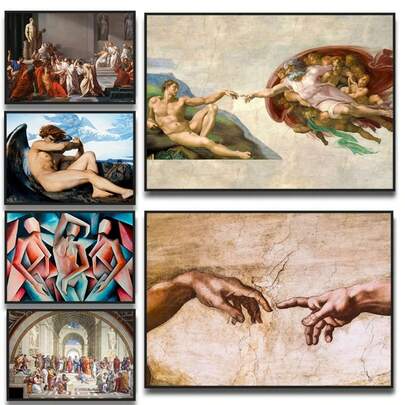 1pc The Creation Of Adam By Michelangelo Fallen Angel Canvas Painting Posters Wall Arts For Living Room Decor Optional Frame ,Wall Art With Frame