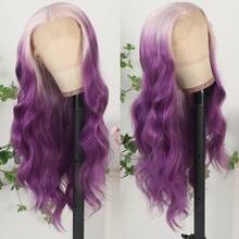 13X4 Free Part Ombre Pink Body Wave Synthetic Lace Front Wigs For Women 28 Inch Long Wavy Hair Wigs Glueless Soft Pink Ombre Colored Wigs Heat Resistant Christmas Wig Natural Long Wave Lace Front Wigs For Daily Party Cosplay Use - Ombre Purple - 查看 2