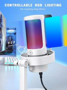 FIFINE Gaming USB PC Computer RGB Microphone For Live Streaming, Meeting, Podcasting, Video, Condenser Mic With Monitoring Headphone Jack, RGB Light Control, Gain Knob, Mute Touch, Pop Filter, Shock Mount For Computer-FIFINE A8 White