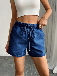 Mobula Sound# Sexy Music Festival Casual Vacation Stylish Fashion Elegant Elastic Waist Loose Women Blue Denim Shorts, Spring/Summer