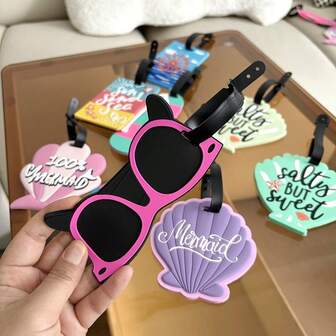 1 件/3 件随机个性化 PVC 行李牌、行李识别器、行李牌、旅行配件、送给她的礼物、暑假情侣旅行配件旅行必需品行李箱标签吊坠假期旅行蜜月大学书包飞机邮轮包行李便携包学校用品学校配件学校用品