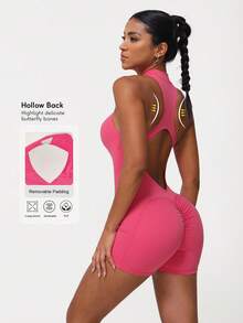 Sodalemon Women Zipper Tight Fitness Jumpsuit Backless Peach Hip Shorts Yoga Jumpsuit