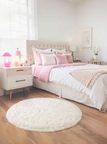 1 pieza Alfombra de área redonda de lujo estilo nórdico en blanco crema, alfombra de unicolor esponjosa adecuada para dormitorio, sala de estar, sofá, uso en todas las estaciones, decoración navideña, para crear una atmósfera acogedora y elegante en el hogar