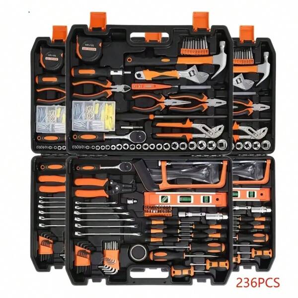 46pcs Professional Automotive Repair Tool Kit - Premium Quality Tool Set For Car, Bike And Motorcycle Maintenance - Compact & Portable, All-In-One Solution With Ratchet Wrench, Assorted Screwdriver Sets