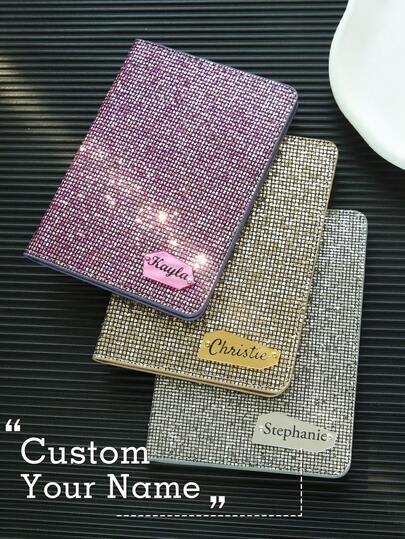 Takeoak 1pc Personalized Name Passport Holder With Disco Ball Sequins Custom Unique Passport Holder With Shiny Mirror Name Tag Customized BlingBling Travel Accessories Unique Shiny Document Card Holder Best Travel Gift For Honey Moon Couple Friends Family Junior High School Students, Middle School Students, High School Senior High School Students, College Students, University Students, Freshman, Sophomore, Underclassmen