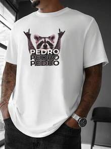 Camiseta con estampado del logo de Raccoon y Pedro Raccoon en gris para hombre y hombre y mujer - Camiseta casual de manga corta y cuello redondo para verano con estampado de pata de mapache y la inscripción PEDRO, conjuntos a juego para parejas, top unisex lavable a máquina. - Blanco - Ver 2