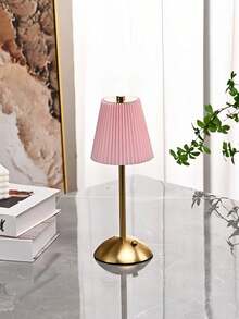 1pc USB Charging, Touch Control 3-Color Dimmable Pleated Fabric Bedside Lamp, LED Desk Metal Decor Ambient Lamp, Suitable For Living Room, Dining Room, Bedroom, Office, Holiday Gift (Built-In 18650-1200mAh Battery) - Multicolor - View 5