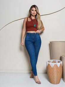 Women's Long Comfortable Jeans Leggings With Lots Of Elastane - 靛藍 - 查看 5