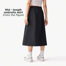 LI-NING 女士运动半身裙，长款休闲轻盈梭织面料，活力生活日常穿着半身裙，ASKV252 - 黑色 - 查看 3