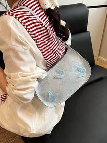 Fashionable Butterfly Pattern Minimalist Versatile Women's Shoulder Bag, Suitable For Party Events - Silver - View 2