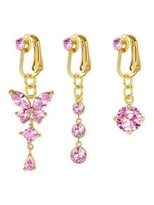 2-5件装假肚脐环带止痛硅胶垫假肚脐环不锈钢非穿孔假肚脐环女款 - 粉色 - 查看 12