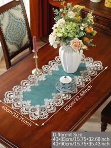 1pc 100% Polyester Lace Trim Table Runner, Vintage Style, Waterproof, Easy To Clean, Suitable For Kitchen, Dining Table, Desk, Vanity, Dresser, Decor, Home Decoration, Placemat, Picnic Mat, Applicable For Living Room, Bedroom, Yard, Indoor/Outdoor, Camping, Villa, Holiday, Party, Wedding Decorations, Available In Multiple Sizes