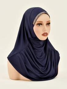 1pc Women Casual Soft Solid Muslim Prayer Pleated Headscarf, Headscarf, Inner Cap Pullover Hijab, Elastic & Versatile For Abaya