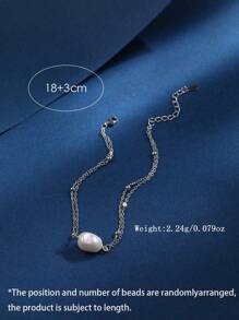 1 pulseira com pingente de pérolas de água doce natural simples e elegante de prata esterlina 925, acessório de moda refinado adequado para uso diário ou ocasiões especiais, joia feminina para presente