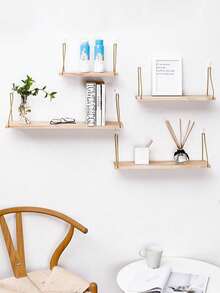1pc Wooden & Metal Wall Mounted Rack, No Drilling Required - Beige - View 2
