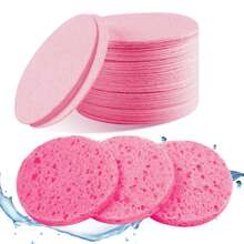 Rosa runde komprimierte Gesichtsreinigungsschwämme zum Reinigen und Abschminken, gründliche Reinigung und Peeling, parfümfrei und alkoholfrei, reisefreundliche Reinigung, geeignet für alle Hauttypen
