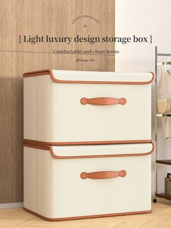 1PC Collapsible Storage Boxes, Washable Fabric Storage Bins With Lids, Large Storage Baskets , Foldable Storage Baskets For Shelves, Fabric Storage Bins With Handles, Beige,