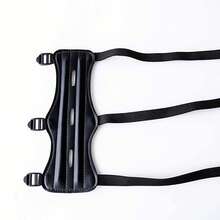 Three Hole Black PU Material Arm Guard, Traditional Recurve Bow Shooting And Archery Supplies, Bow And Arrow Protection Equipment