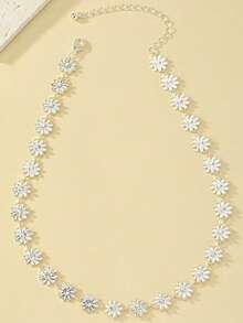 1pc Minimalist Floral Necklace, Versatile & Practical - Silver - View 1