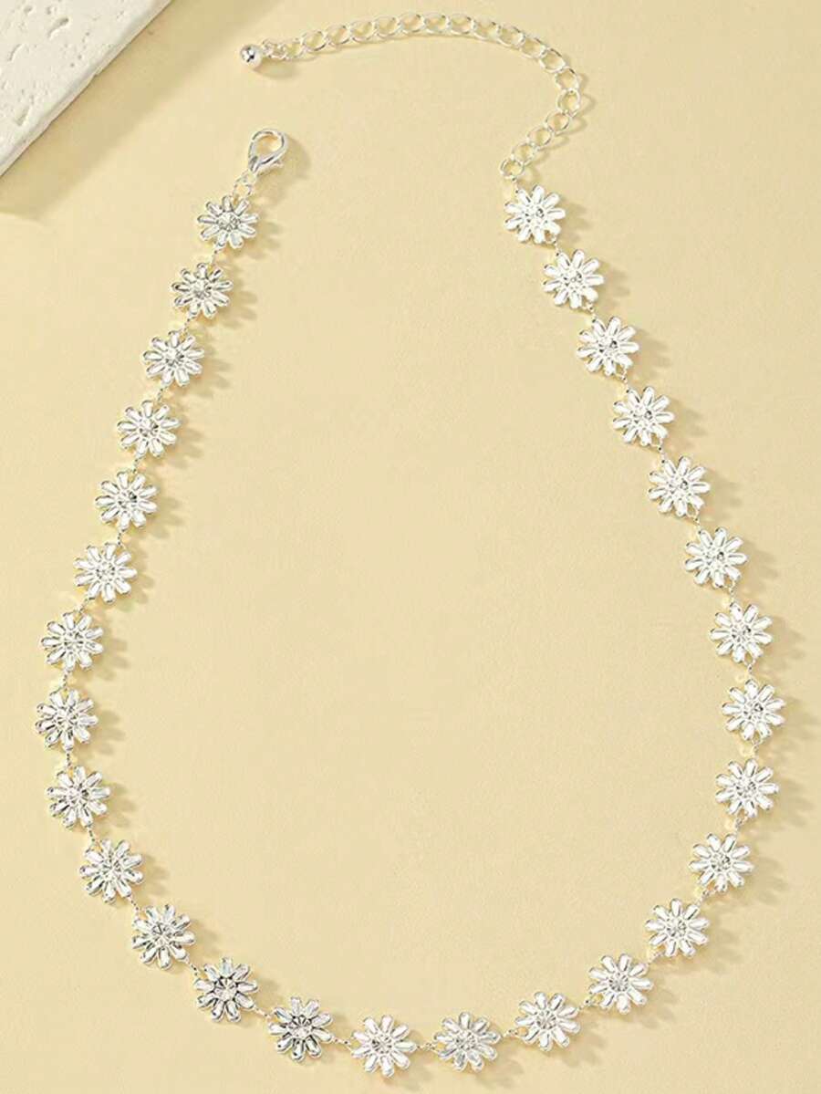 1pc Minimalist Floral Necklace, Versatile & Practical - Silver - View 1