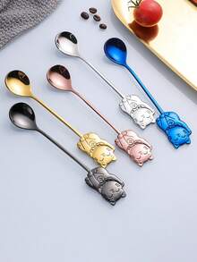 1pc Stainless Steel Lucky Cat Coffee Spoon, Dessert Spoon, Stirring Spoon - Multicolor - View 7