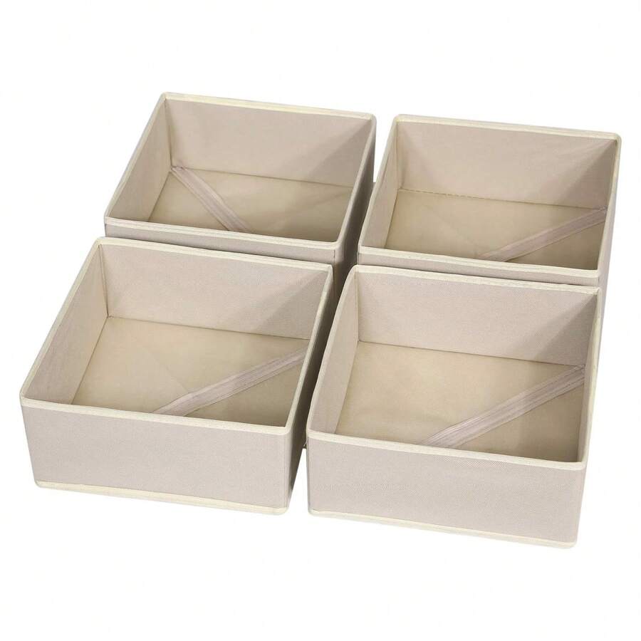 1/4 Packs Foldable Cloth Storage Box Closet Dresser Drawer Organizer Fabric Baskets Bins Containers Divider For Clothes Underwear Bras Socks Clothing - Khaki - View 1